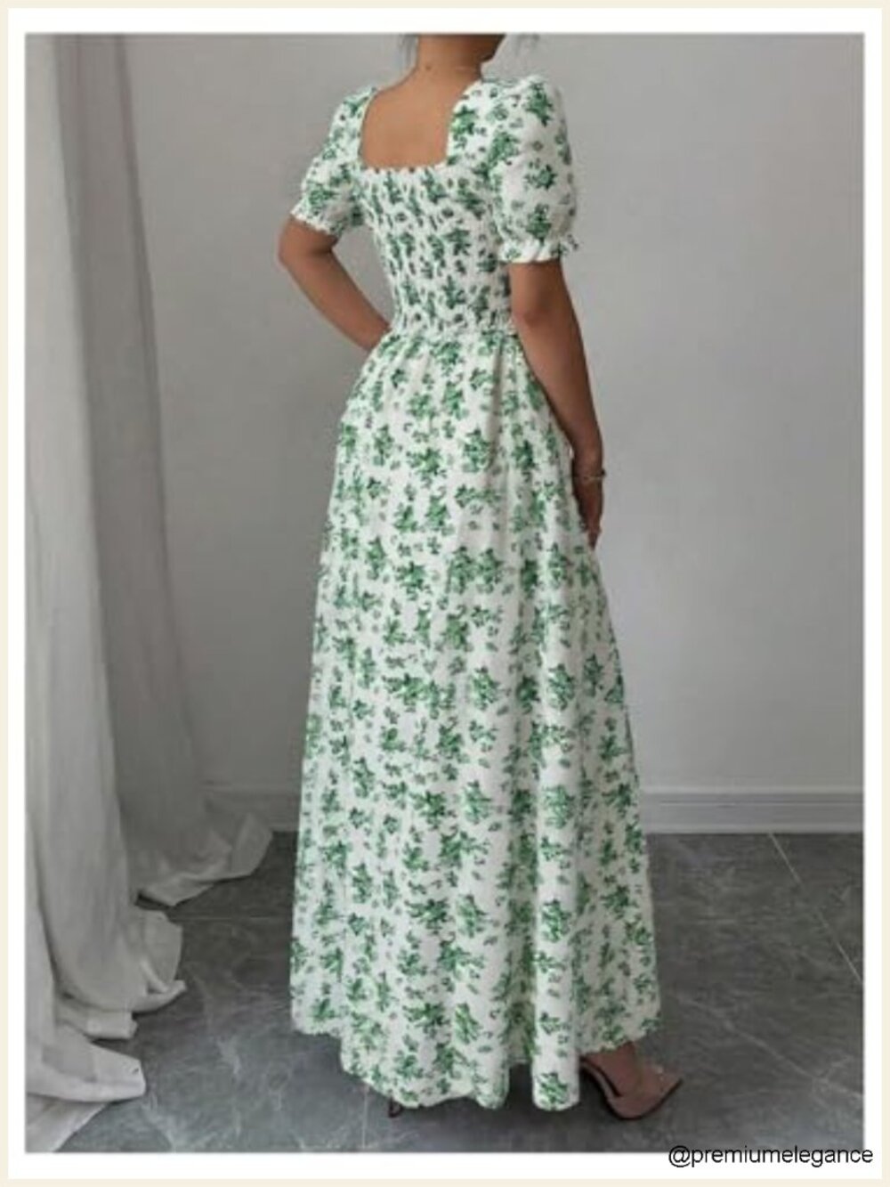 Floerns Floral Short Puff Sleeve Milkmaid Boho A Line Long Dress - Picture 2 of 3